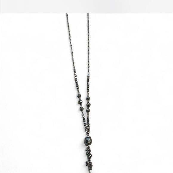 Dark Silver Beaded Blingy Long Necklace - Picture 3 of 8